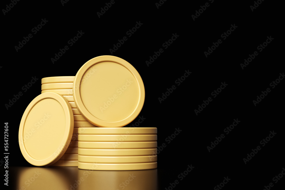 Poster template of golden coin stacks suitable for finances and savings concept projects. high quality 3d r