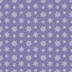Snowflake simple seamless pattern. Purple and white repeating texture. Winter symbol, Merry Christmas holiday