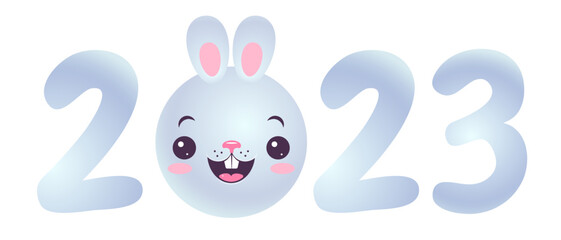 Obraz premium Vector emblem for new year of 2023 with head of a cute rabbit.