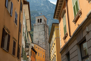 Fototapeta na wymiar Apartment buildings in Riva del Garda, Italy.