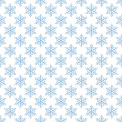 Snowflake simple seamless pattern. Blue snow on white background. Winter symbol, Merry Christmas holiday
