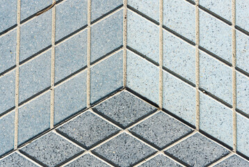 Geometric shape background. Blue mosaic pieces background. Ceramic decoration texture. Puzzle look graphic design. Vibrant color texture. Promenade pavement pattern.