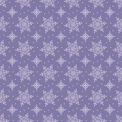 Snowflake simple seamless pattern. Purple and white repeating texture. Winter symbol, Merry Christmas holiday