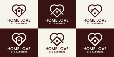 set of home with love logo design combinations