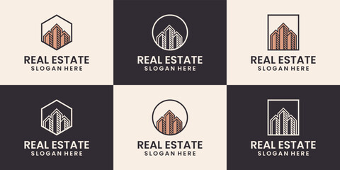 Set of Real estate building luxury logo design inspirations