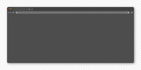 Blank web browser window with tab, toolbar and search field. Modern website, internet page in flat style. Browser mockup for computer, tablet and smartphone. Dark mode. Vector illustration
