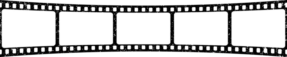 Retro curved film strip. Old grunge cinema movie strip. Analog video recording equipment. Vector illustration