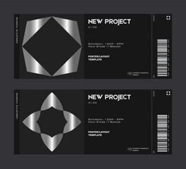 Silver ticket vector template. Brutalism-inspired graphics. Great for branding presentation, poster, cover, art, tickets, prints, etc.