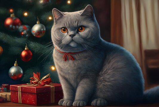 Christmas Cat, British Cat, Generative AI