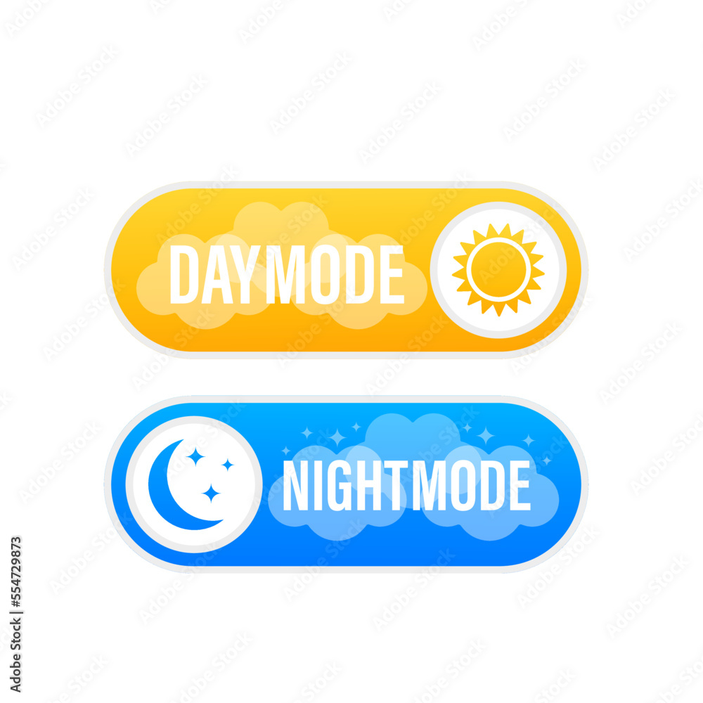 Poster button for light or dark theme. digital switch symbol. day night mode switching button interface. ve