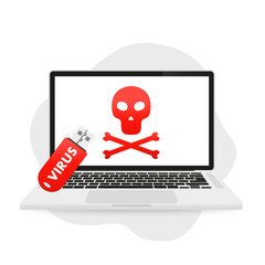 USB drive with computer virus and infected laptop, danger warning, hacker attack steals information from flash drive computer. Vector illustration