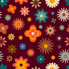 Retro Vintage pattern with flowers in 60s style . Vector illustration