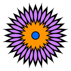 abstrakte grafik in form einer blüte mit strahlenförmig angeordneten violetten blütenblättern