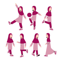 Set Of Happy Muslim Little Girl Character 