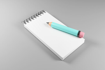 3D Illustration of Assorted School Supplies blue pencil and yellow stick note