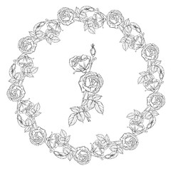 Graphic roses. Flower arrangement. Roses. Vector roses. Floral wreath. 