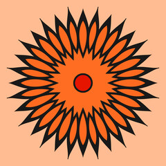abstrakte grafik in form einer orange bl&uuml;te mit strahlenf&ouml;rmig angeordneten bl&uuml;tenbl&auml;ttern