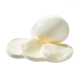 Obraz na płótnie Canvas sliced traditional italian mozzarella cheese isolated on white background with clipping path and full depth of field.