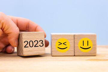 2023, Positive mindset, Concept, Joy of life and good mood. Optimistic approach to life in the new...