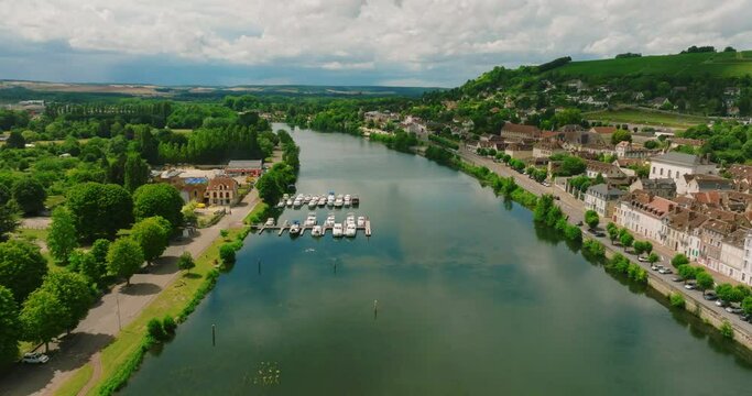 Aerial view of the French city of Joigny. Joigny is a commune in the Yonne department in Bourgogne-Franche-Comte in north-central France