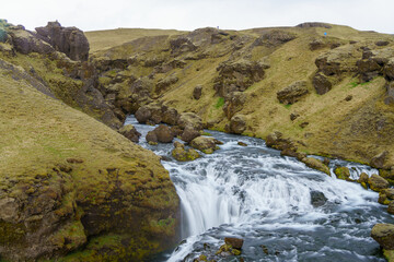 river landscape and green moss field