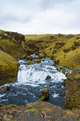 river landscape and green moss field