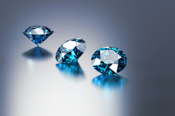 Fototapeta premium Group of Blue diamond sapphire placed on glossy background 3d rendering