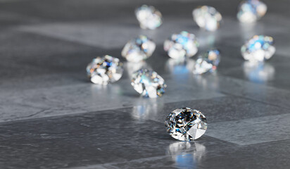 Diamonds group placed on glossy background 3d Rendering