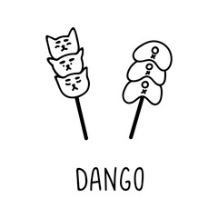 Japanese dango in hand drawn doodle style. Asian food for restaurants menu