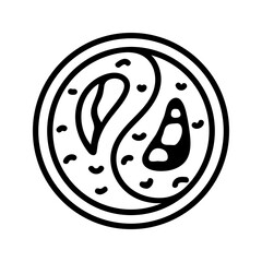 Japanese sushi roll with yin yang shape. Hand drawn doodle style. Asian food for restaurants menu