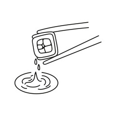 Japanese sushi roll with chopsticks in hand drawn doodle style. Asian food for restaurants menu