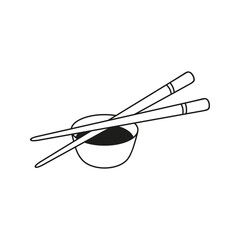 Japanese chinese sticks with soy sauce in hand drawn doodle style. Asian food for restaurants menu
