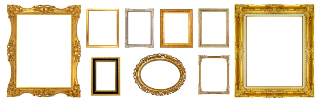 Set of Decorative vintage frames and borders set, Gold photo frame  for picture, Vector design decoration pattern style. border design.