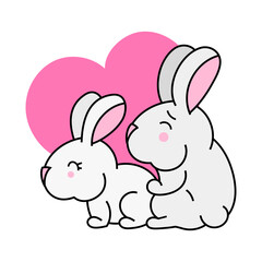 rabbit logo Symbol of love on sweet blue background, greeting card, Flat design Happy Valentines. can be add text. vector