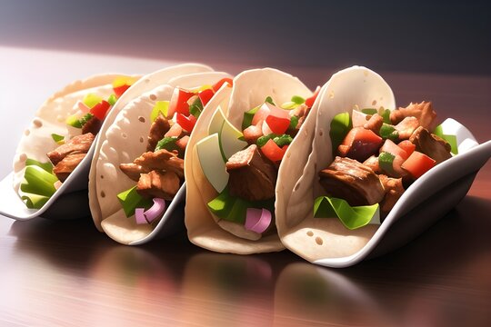 Delicious Mexican Tacos Latin American Food In Anime Style Digital Painting Illustration