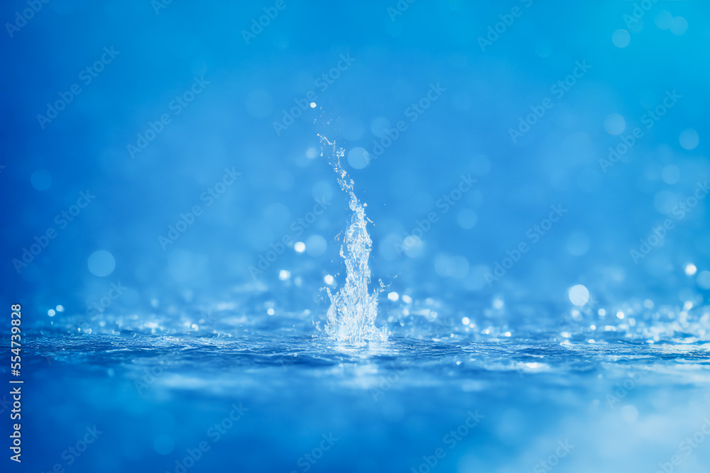 Poster refreshing water falling or splash with blur bokeh background and soft light