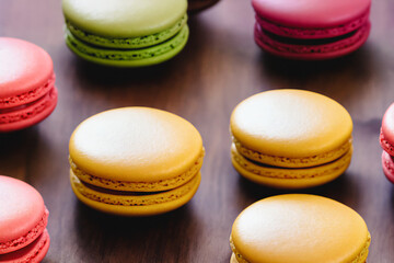 a lot of macaron with different color on wooden floor