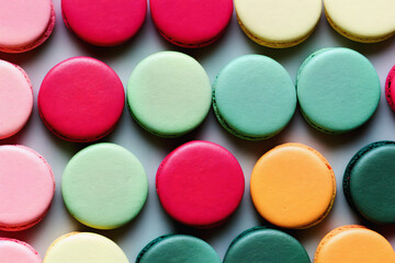 a lot of macaron with different color, top view
