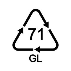 Glass reusable icon. 71 GL recycling sign in triangular shape with arrows isolated on white background. Waste management concept. Vector graphic illustration