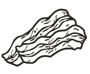 Bacon smoked, fried and grilled crispy for design of label or banner. Sliced strip of pork meat for design of american fast food. USA vector food for BBQ or barbecue