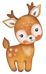 Cute baby reindeer..Cute cartoon animal watercolor illustration ,png.