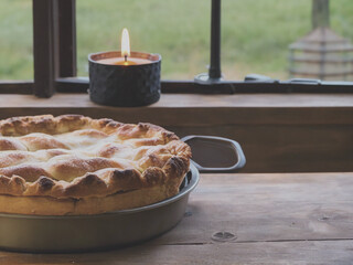 apple pie on a wooden table