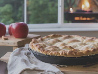 apple pie on a wooden table