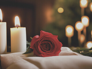 red rose and candle