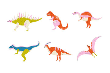 Dinosaur as Prehistoric Creature and Jurassic Predator Vector Set