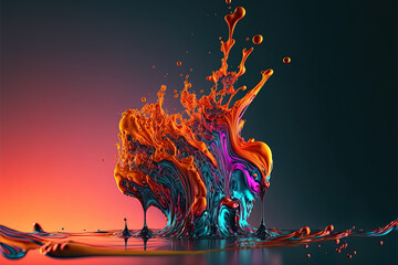 Colorful fluid art. Splashes of neon colors. AI