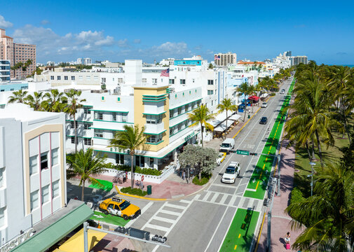 Aerial View, Art Deco District .Ocean Drive,South Beach.Miami Beach  .Miami .Florida,USA