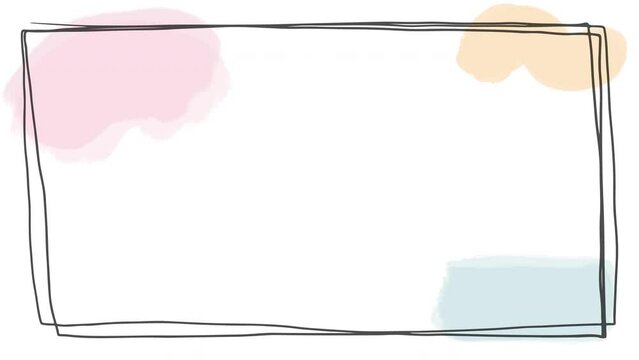 4K abstract animation with colored watercolor blots. Brush strokes and linear rectangles. Handdrawn illustration. Template for presentation, post. Minimalist modern pattern. Memphis style. congrats