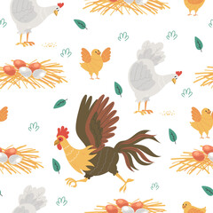 Chicken rooster farm bird seamless pattern cover abstract concept. Vector graphic design illustration element
