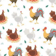 Chicken rooster farm bird seamless pattern cover abstract concept. Vector graphic design illustration element